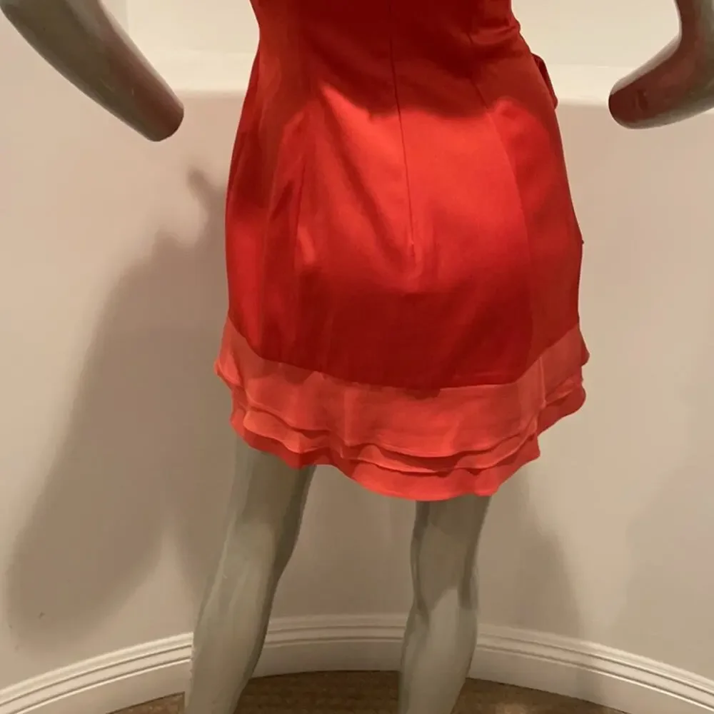 Bcbgmaxazria “ Jonesy” Coral One Shoulder Mini Ruffled Dress Size 4 BNWOT